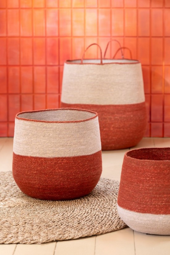 Jolipa Set De 3 Panier Jonc De Mer Naturel Terracotta.
