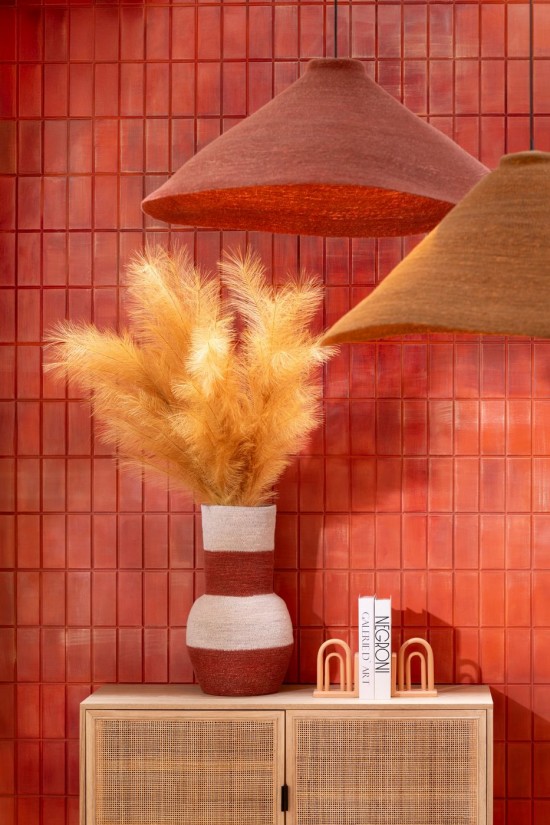 Jolipa Vase Rayures Jonc De Mer Naturelterracotta.