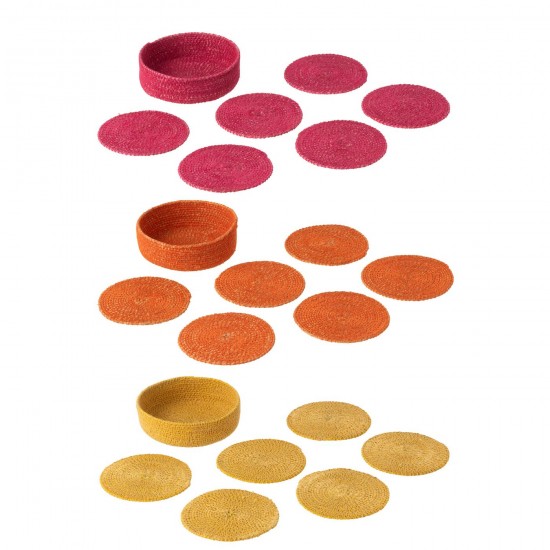 J-Line J Line sous verres Jolipa Sous Verre 6 Pieces Jonc De Mer Rose Orange Jaune Assortiment De 3.