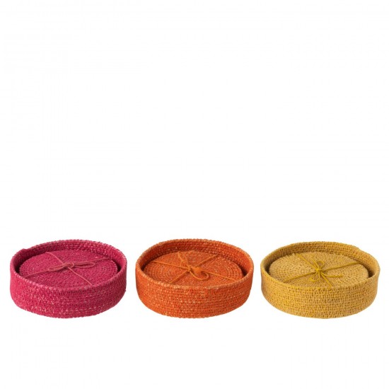 J Line Sous Verre 6 Pieces Jonc De Mer Rose Orange Jaune L11xB11 cm JLine 51958 by Jolipa 51958 Assortiment de 3 pcs.