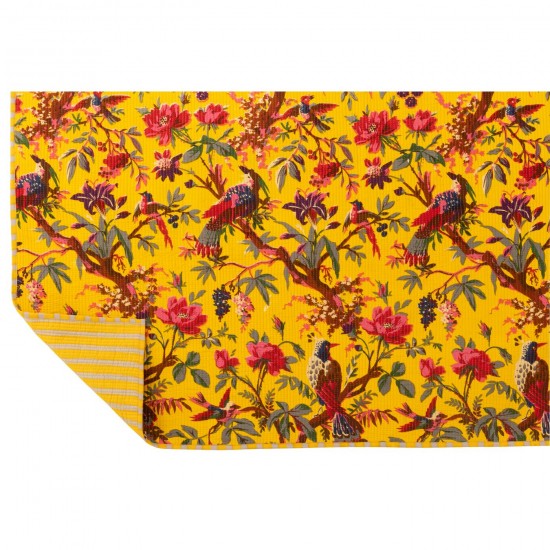 Jolipa Couverture Oiseaux Fleurs Velours De Coton Jaune.
