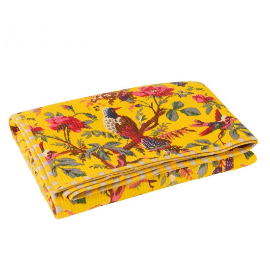 J Line Couverture Oiseaux Fleurs Velours De Coton Jaune L130xB180 cm JLine 51966 by Jolipa 51966.