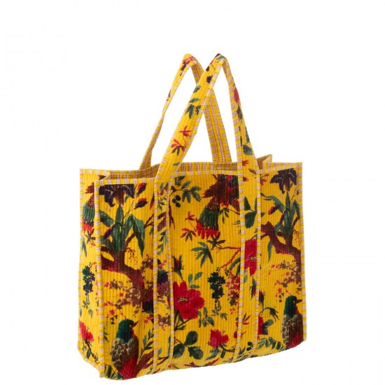 J Line Sac Oiseaux Fleurs Velours De Coton Jaune L45xB45xH15 cm JLine 51968 by Jolipa 51968.