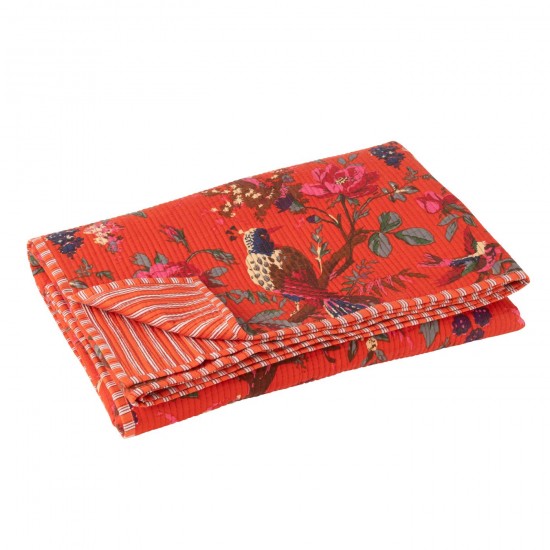 J-Line J Line Jolipa Couverture Oiseaux Fleurs Velours De Coton Orange.