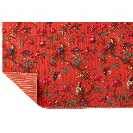 Jolipa Couverture Oiseaux Fleurs Velours De Coton Orange.