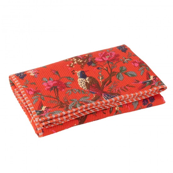 J Line Couverture Oiseaux Fleurs Velours De Coton Orange L130xB180 cm JLine 51971 by Jolipa 51971.