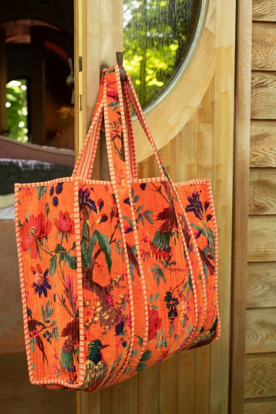 Jolipa Sac Oiseaux Fleurs Velours De Coton Orange.