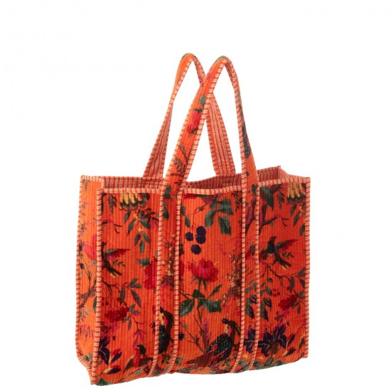 J Line Sac Oiseaux Fleurs Velours De Coton Orange L45xB45xH15 cm JLine 51973 by Jolipa 51973.