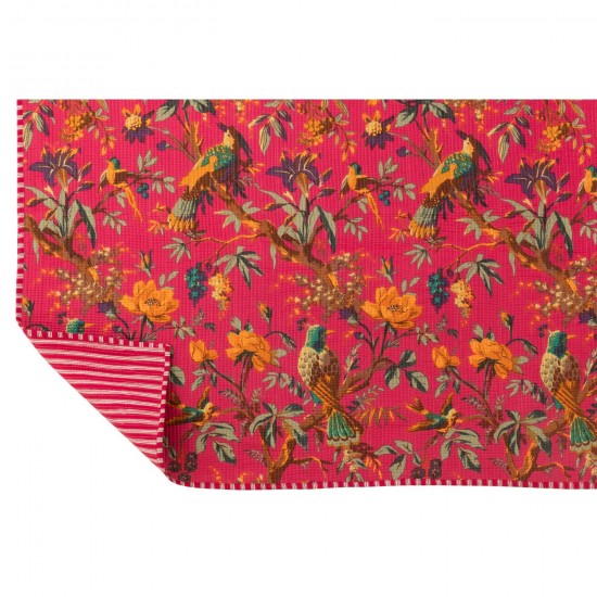 Jolipa Couverture Oiseaux Fleurs Velours De Coton Rose.