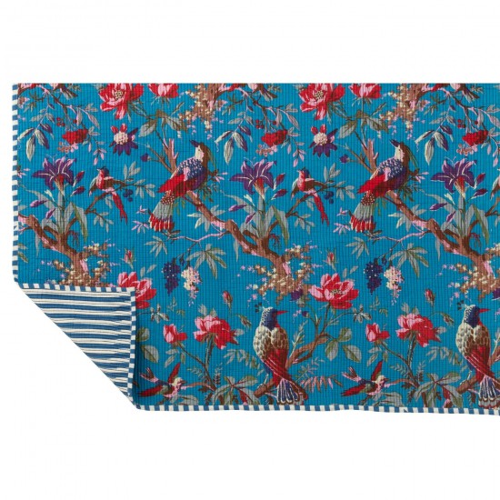 Jolipa Couverture Oiseaux Fleurs Velours De Coton Bleu.