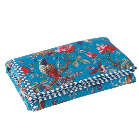 J Line Couverture Oiseaux Fleurs Velours De Coton Bleu L130xB180 cm JLine 51981 by Jolipa 51981.