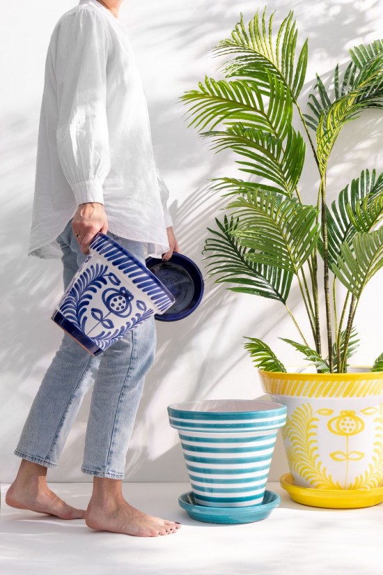 Jolipa Flowerpot Plate Granada Handmade Painted Ceramic Yellow Extra Large.