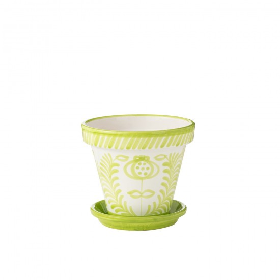 J Line Flowerpot+Plate Granada Handmade+Painted Ceramic Green Large L35xB35xH33 cm JLine 52023 by Jolipa 52023.