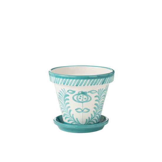 J Line Flowerpot+Plate Granada Handmade+Painted Ceramic Aqua Large L35xB35xH33 cm JLine 52028 by Jolipa 52028.