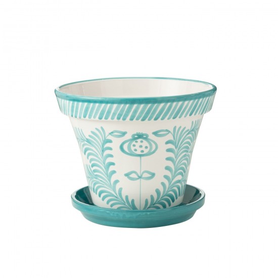J Line Flowerpot+Plate Granada Handmade+Painted Ceramic Aqua Extra Large L50xB50xH40 cm JLine 52029 by Jolipa 52029.