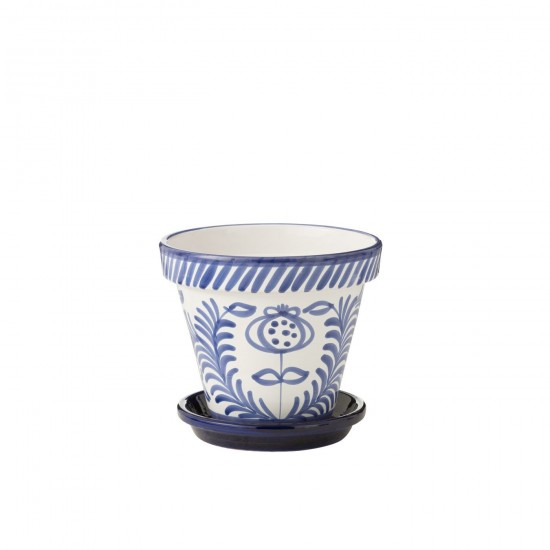 J Line Flowerpot+Plate Granada Handmade+Painted Ceramic Cobalto Blue Large L35xB35xH33 cm JLine 52033 by Jolipa 52033.