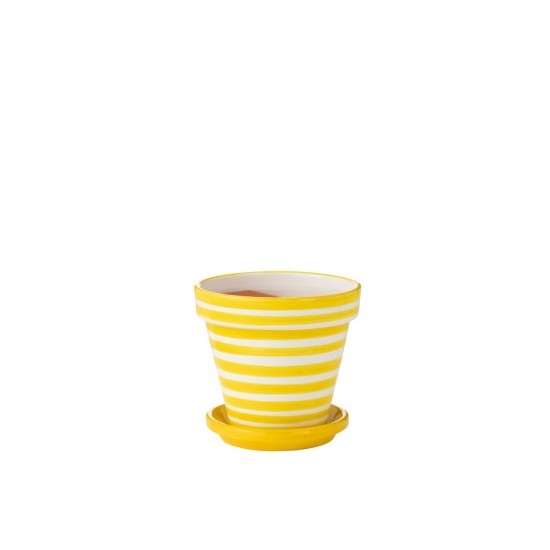 J Line Flowerpot+Plate Granada Stripes Handmade+Painted Ceramic Yellow Medium L27xB27xH25 cm JLine 52037 by Jolipa 52037.
