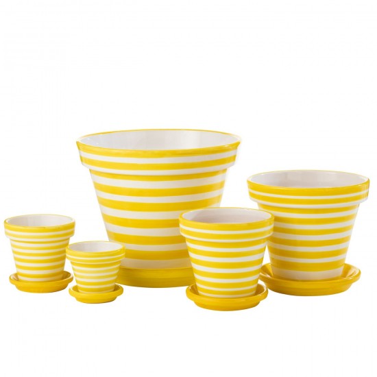 J-Line J Line cachepots de fleur Jolipa Flowerpot Plate Granada Stripes Handmade Painted Ceramic Yellow Extra Large.