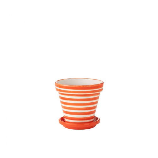J Line Flowerpot+Plate Granada Stripes Handmade+Painted Ceramic Naranja Medium L27xB27xH25 cm JLine 52042 by Jolipa 52042.