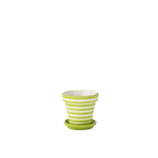 J Line Flowerpot+Plate Granada Stripes Handmade+Painted Ceramic Green Small L21xB21xH19 cm JLine 52046 by Jolipa 52046.