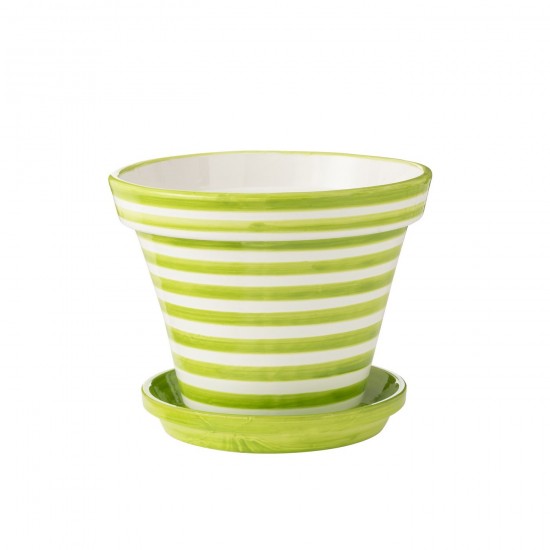 J Line Flowerpot+Plate Granada Stripes Handmade+Painted Ceramic Green Extra Large L50xB50xH40 cm JLine 52049 by Jolipa 52049.