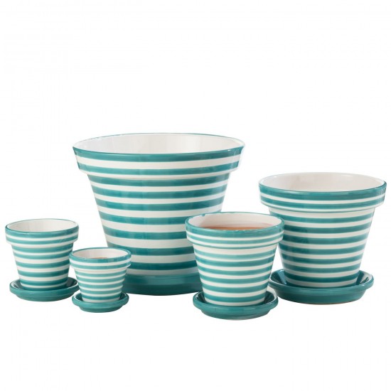 J-Line J Line cachepots de fleur Jolipa Flowerpot Plate Granada Stripes Handmade Painted Ceramic Aqua Extra Large.