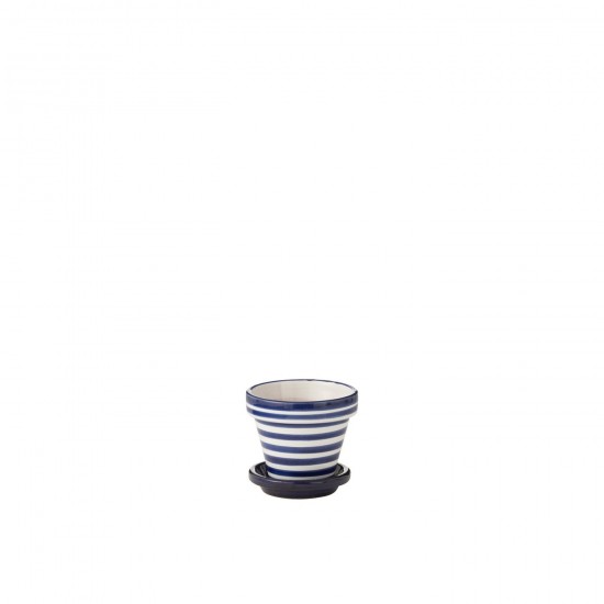 J Line Flowerpot+Plate Granada Stripes Handmade+Painted Ceramic Cobalto Blue Extra Small L17xB17xH15 cm JLine 52055 by Jolipa .