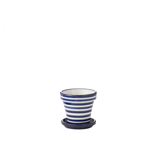 J Line Flowerpot+Plate Granada Stripes Handmade+Painted Ceramic Cobalto Blue Small L21xB21xH19 cm JLine 52056 by Jolipa 52056.