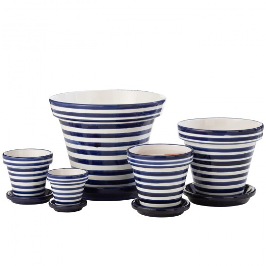 J-Line J Line cachepots de fleur Jolipa Flowerpot Plate Granada Stripes Handmade Painted Ceramic Cobalto Blue Extra Large.