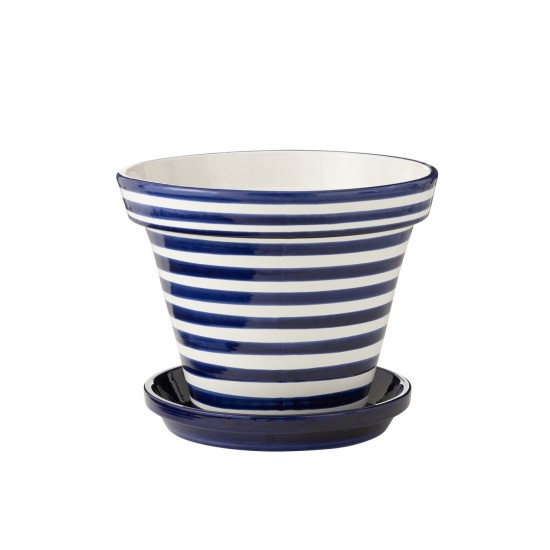 J Line Flowerpot+Plate Granada Stripes Handmade+Painted Ceramic Cobalto Blue Extra Large L50xB50xH40 cm JLine 52059 by Jolipa .