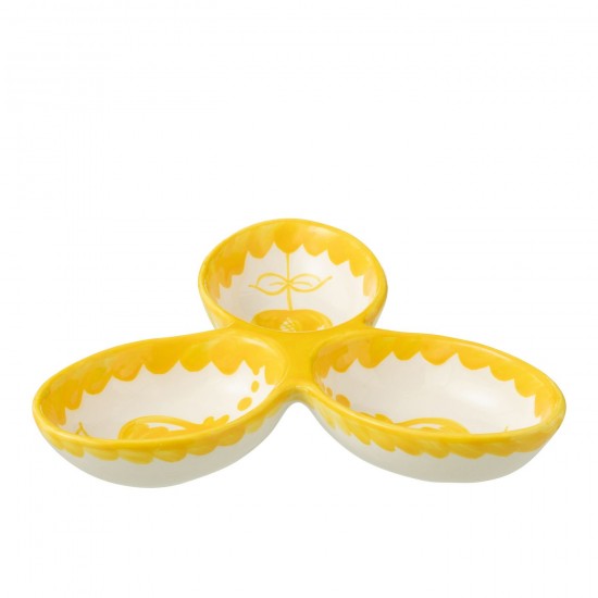 J Line Apero Dish Granada Clover Ceramic White Yellow L24xB24xH4 cm JLine 52061 by Jolipa 52061.