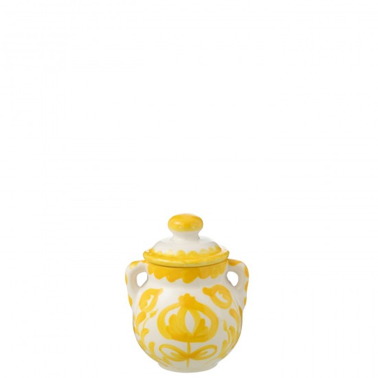J Line Jar Granada Ceramic White Yellow L16xB16xH21 cm JLine 52071 by Jolipa 52071.