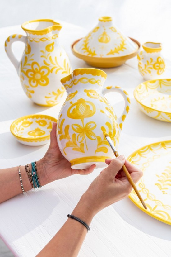 Jolipa Pitcher Granada Ceramic White Yellow Medium.