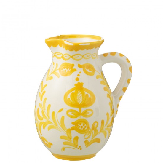 J Line Pitcher Granada Ceramic White Yellow Large L20xB20xH26 cm JLine 52074 by Jolipa 52074.