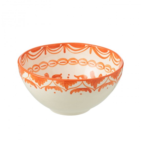 J Line Bowl Granada High Ceramic White Orange Large L28xB28xH14 cm JLine 52083 by Jolipa 52083.