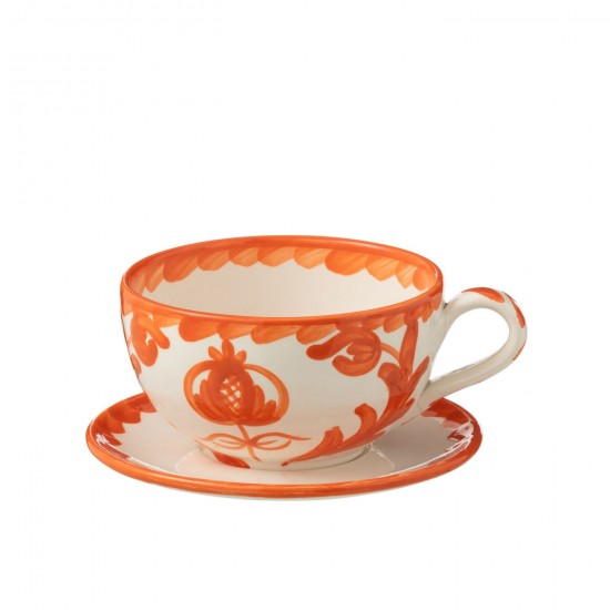 J Line Cup+Plate Granada Ceramic White Orange L13xB13xH7 cm JLine 52087 by Jolipa 52087.