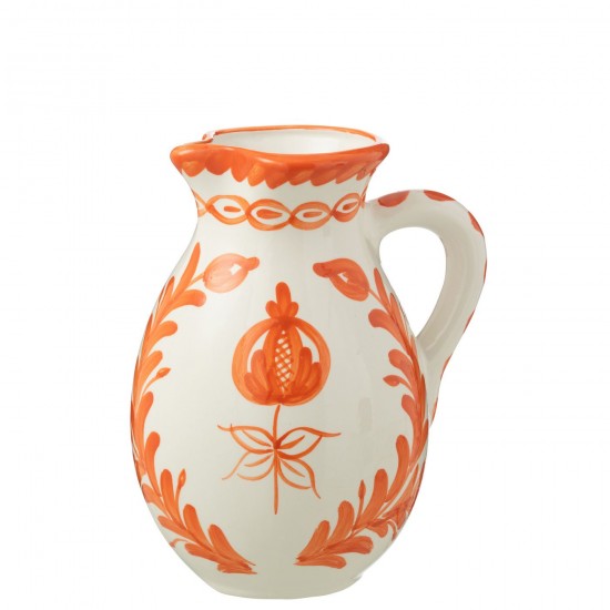 J Line Pitcher Granada Ceramic White Orange Large L20xB20xH26 cm JLine 52091 by Jolipa 52091.