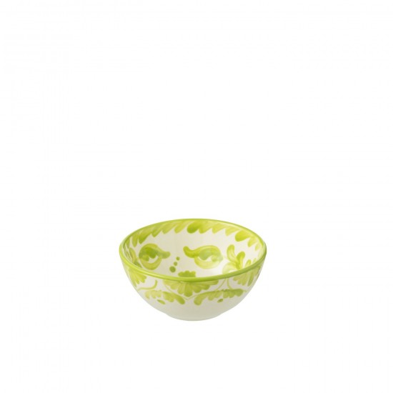 J Line Bowl Granada High Ceramic White Green Small L14xB14xH7 cm JLine 52098 by Jolipa 52098.