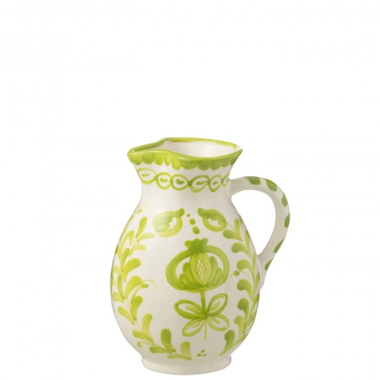 J Line Pitcher Granada Ceramic White Green Medium L17xB17xH21 cm JLine 52107 by Jolipa 52107.