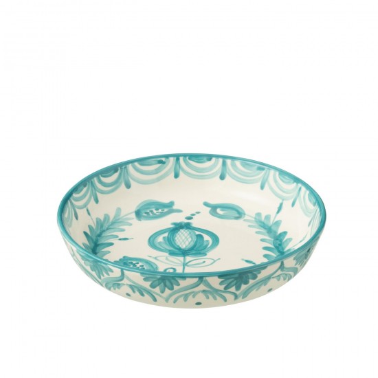 J Line Bowl Granada Low Ceramic White Aqua Large L25xB25xH6 cm JLine 52114 by Jolipa 52114.