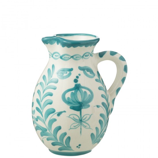 J Line Pitcher Granada Ceramic White Aqua Large L20xB20xH26 cm JLine 52125 by Jolipa 52125.