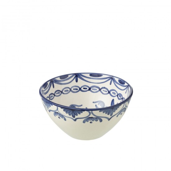 J Line Bowl Granada High Ceramic White Cobalto Blue Medium L22xB22xH10 cm JLine 52133 by Jolipa 52133.