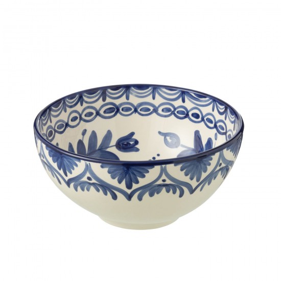 J Line Bowl Granada High Ceramic White Cobalto Blue Large L28xB28xH14 cm JLine 52134 by Jolipa 52134.