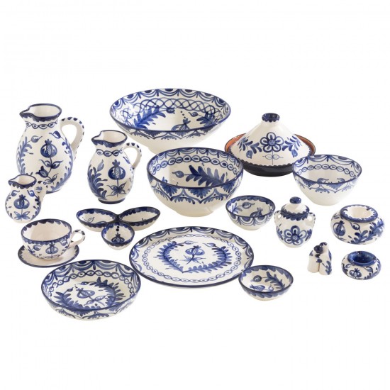 J-Line J Line série de vaisselle Jolipa Ashtray Granada Ceramic White Cobalto Blue Large.