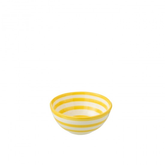 J Line Bowl Granada Stripes High Ceramic White Yellow Small L14xB14xH7 cm JLine 52149 by Jolipa 52149.