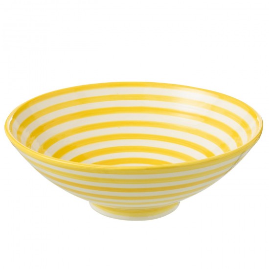 J Line Lebrillo Bowl Granada Stripes Ceramic White Yellow L40xB40xH15 cm JLine 52152 by Jolipa 52152.