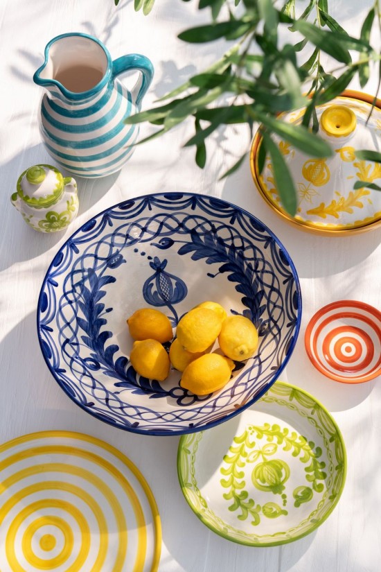 Jolipa Plate Granada Stripes Ceramic White Yellow.