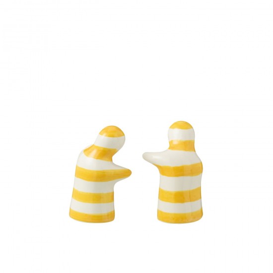 J-Line J Line série de vaisselle Jolipa Salt Pepper Granada Stripes Ceramic White Yellow.