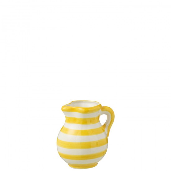 J Line Pitcher Granada Stripes Ceramic White Yellow Small L12xB12xH13 cm JLine 52157 by Jolipa 52157.