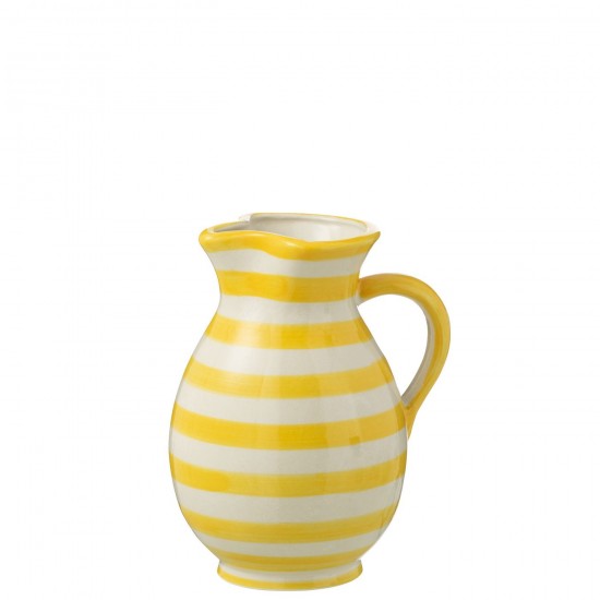 J Line Pitcher Granada Stripes Ceramic White Yellow Medium L17xB17xH21 cm JLine 52158 by Jolipa 52158.